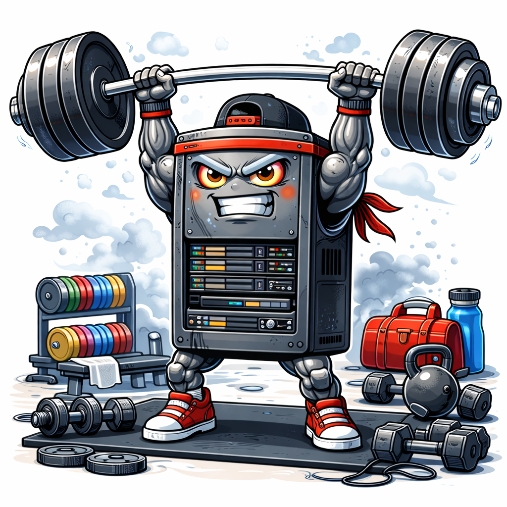 Брутальный сервер с штангой над головой